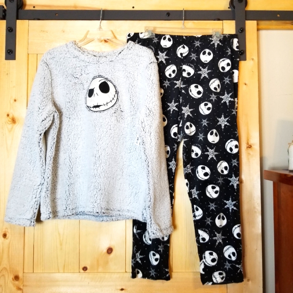 Disney Tim Burton's Nightmare Before Christmas Faux Fur Top Pant Pajama Set NWT